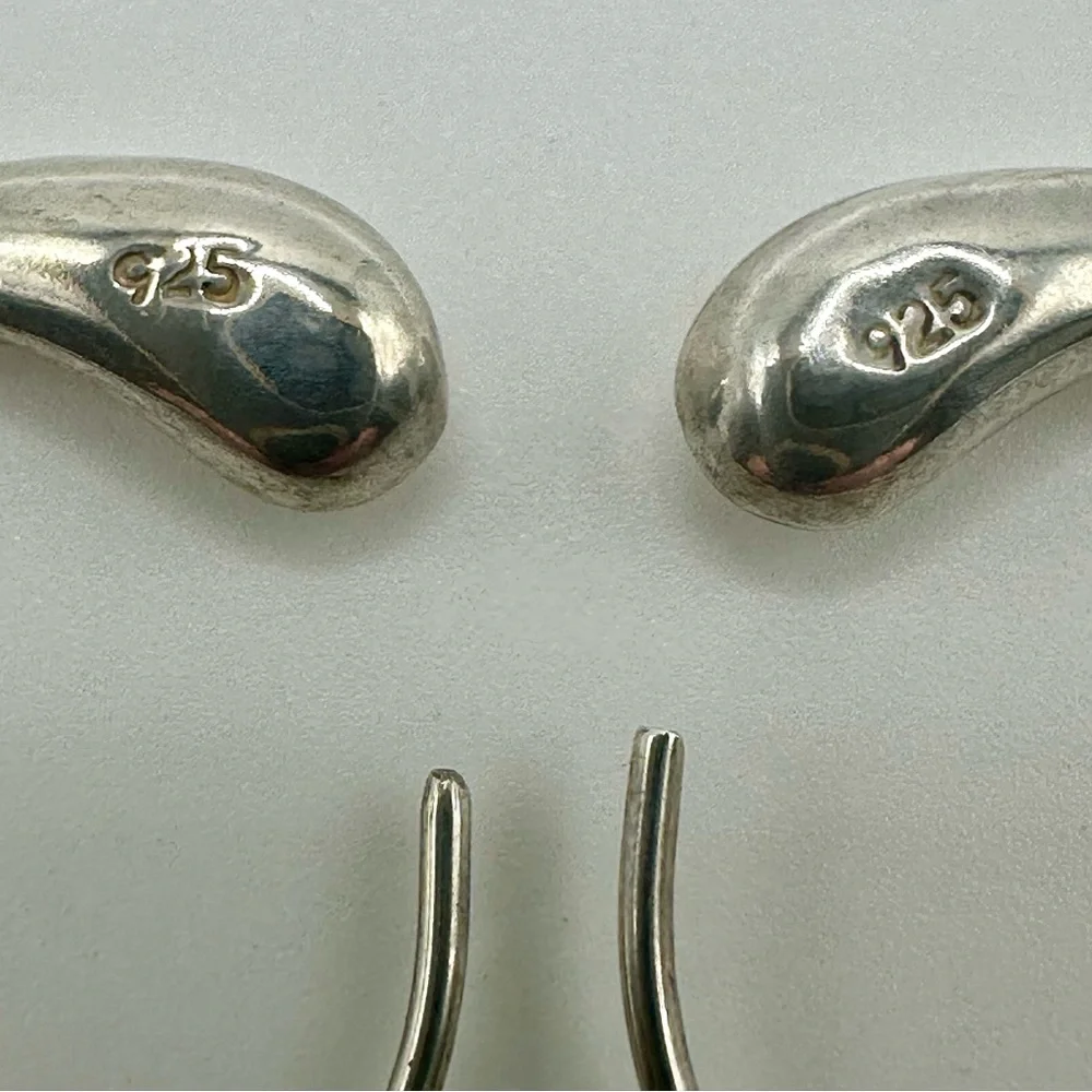 Sterling Silver 925 Earrings Teardrop Round Hoop Eternal Circle Luna Tear Drop